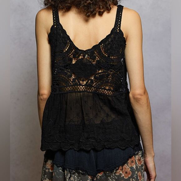 ***POL Floral Black Crochet Tank - Picture 5 of 6